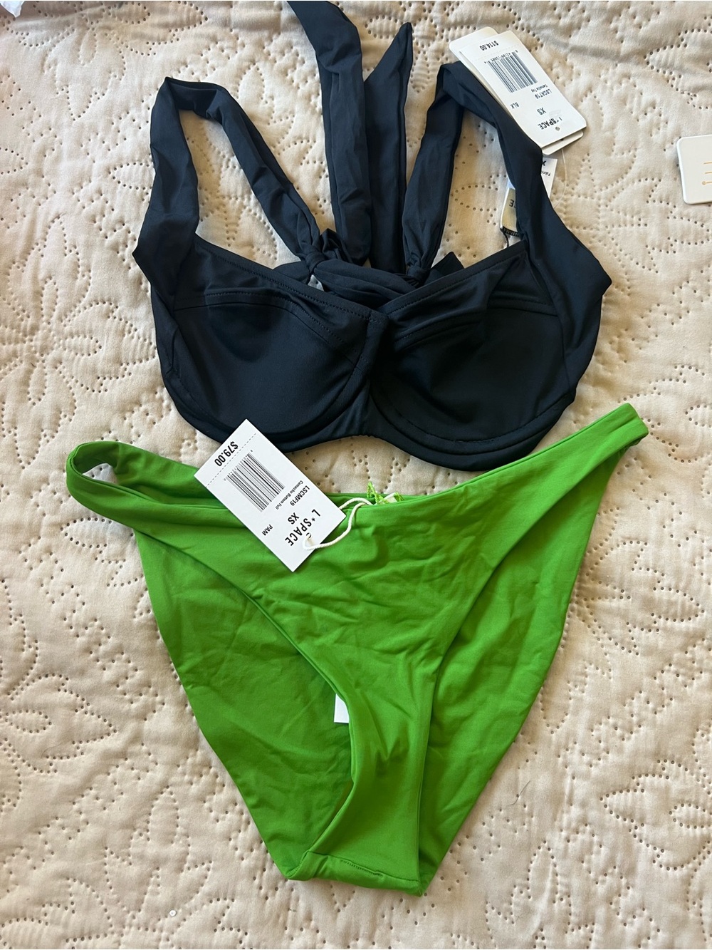 l*space Black Bikini Top with Green Bikini Bottom